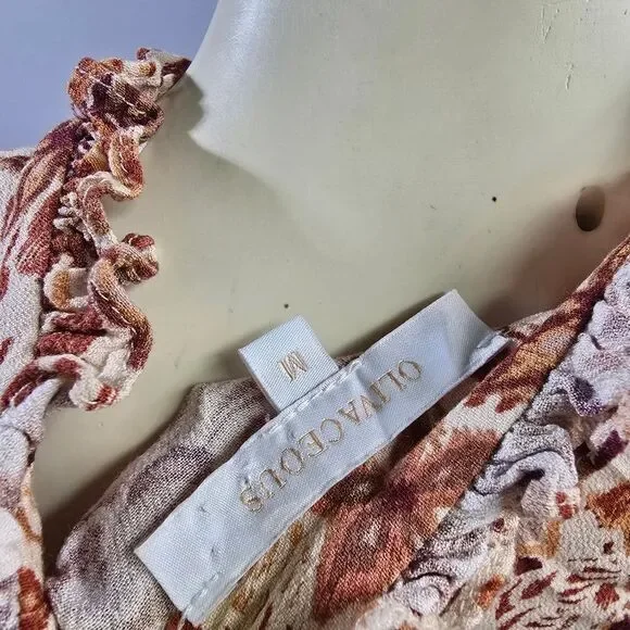 Olivaceous Brown and Tan Pleated Tunic with Mandarin Collar R7 - Picture 5 of 5